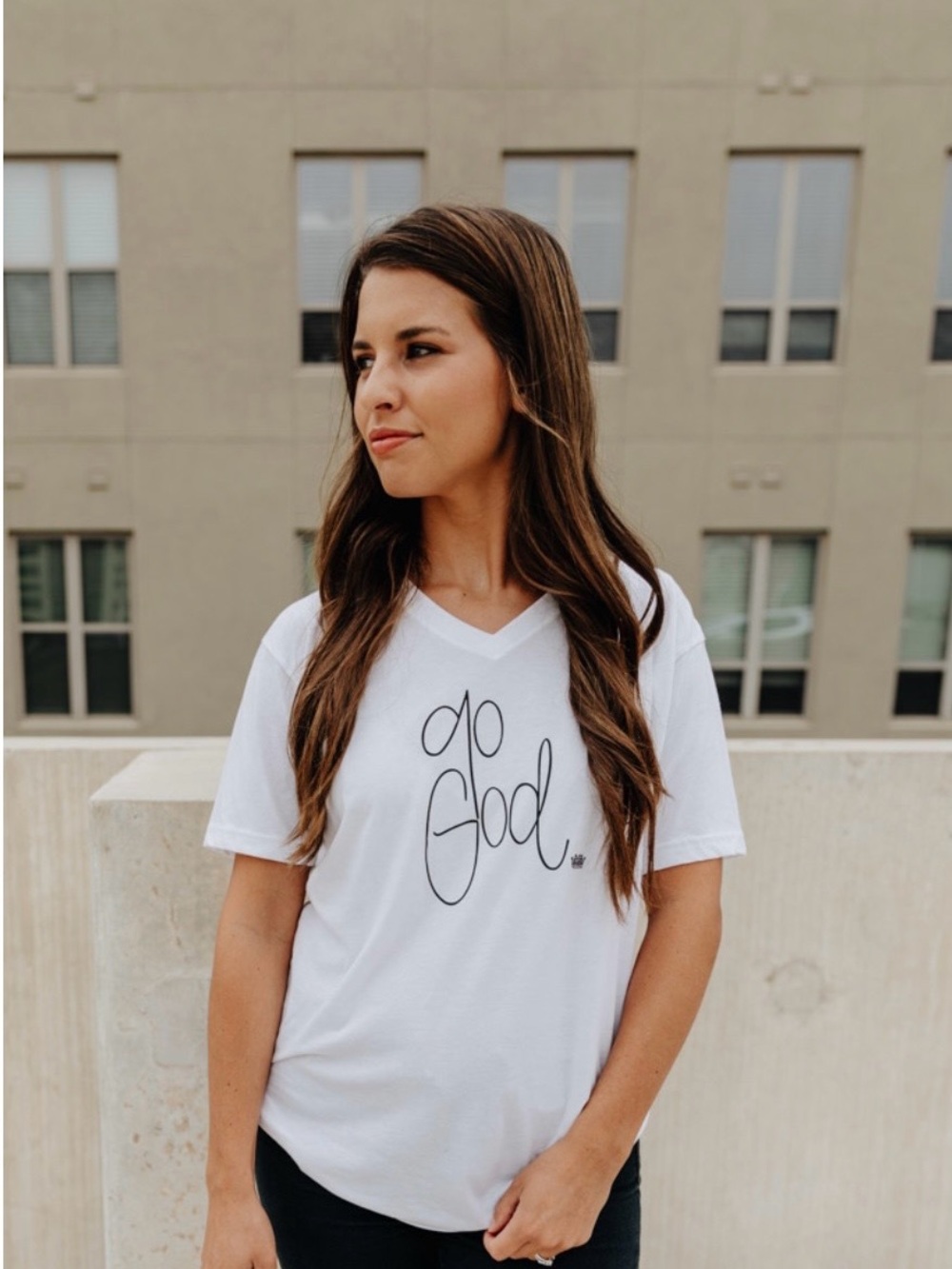 White V-Neck "Go God" Graphic Tee